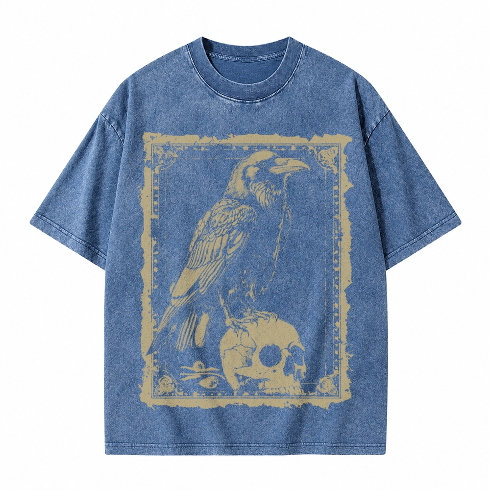 Moonnora Raven Antiqued Treatment Tarot Card On Comfort Colors Washed T-Shirt