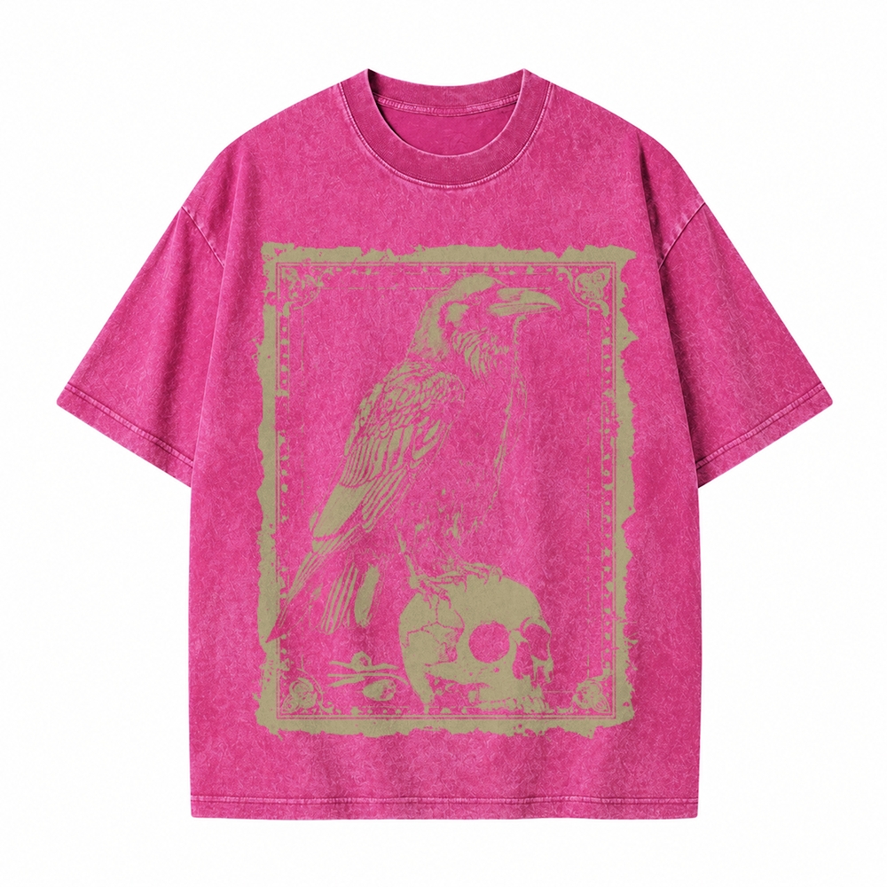 Moonnora Raven Antiqued Treatment Tarot Card On Comfort Colors Washed T-Shirt
