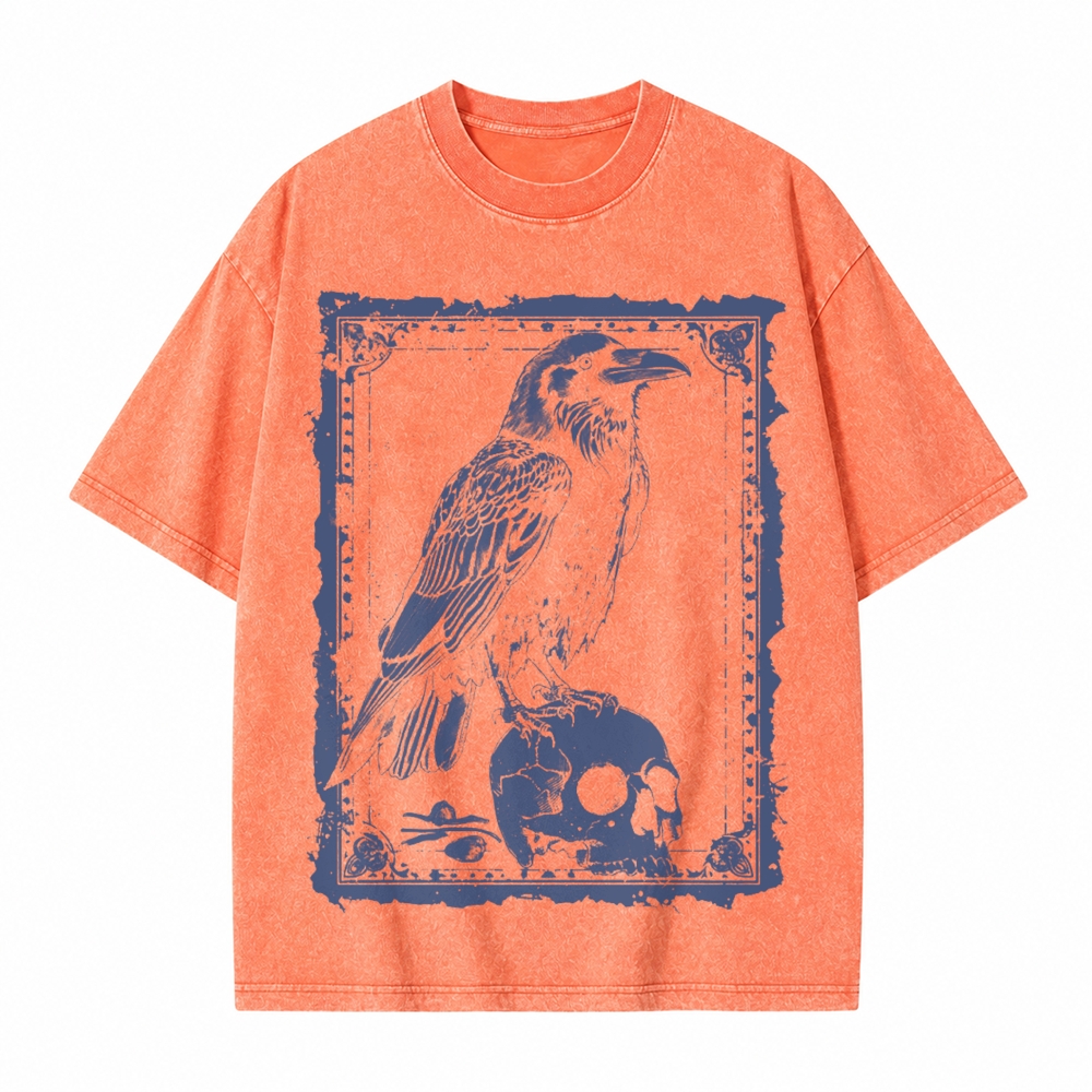 Moonnora Raven Antiqued Treatment Tarot Card On Comfort Colors Washed T-Shirt