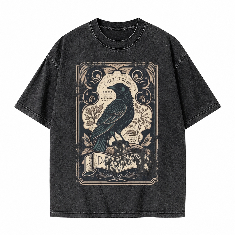 Moonnora Gothic Raven Celestial Tarot Card On Comfort Colors Washed T-Shirt
