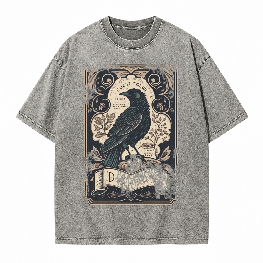 Moonnora Gothic Raven Celestial Tarot Card On Comfort Colors Washed T-Shirt