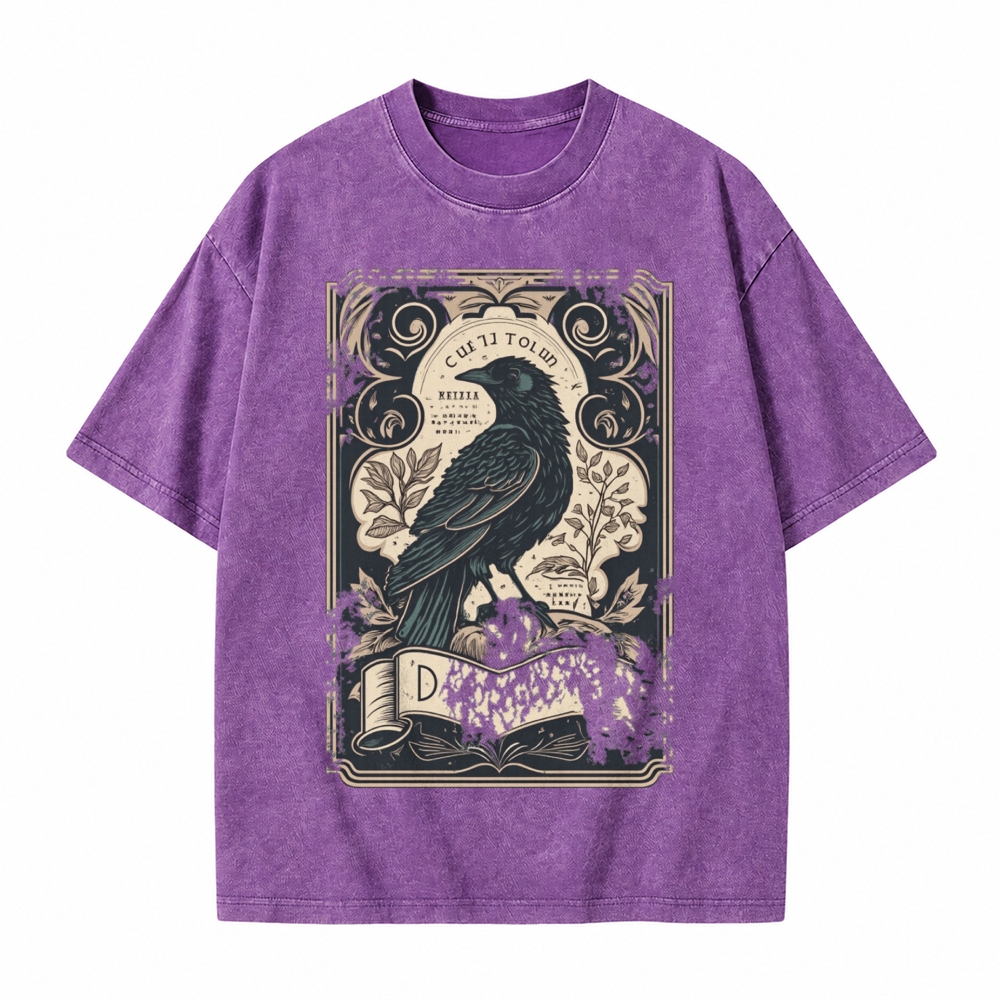 Moonnora Gothic Raven Celestial Tarot Card On Comfort Colors Washed T-Shirt
