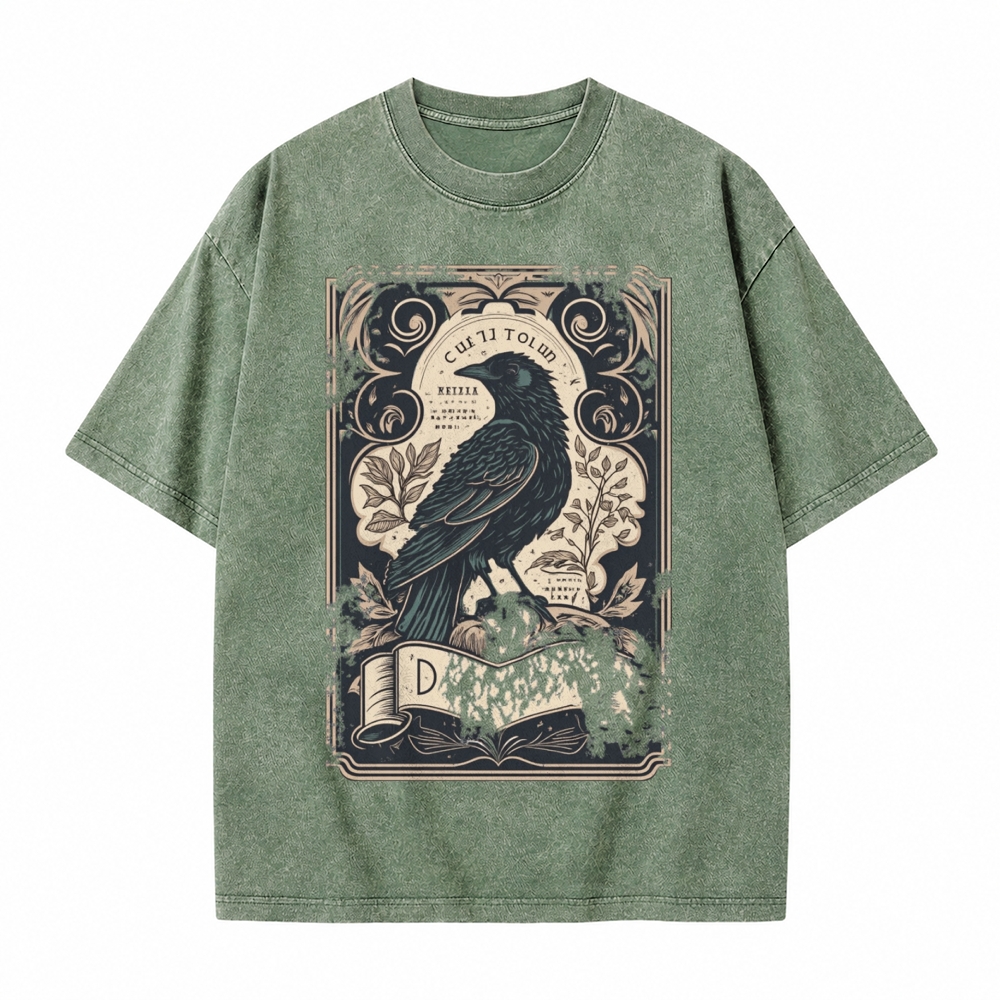 Moonnora Gothic Raven Celestial Tarot Card On Comfort Colors Washed T-Shirt