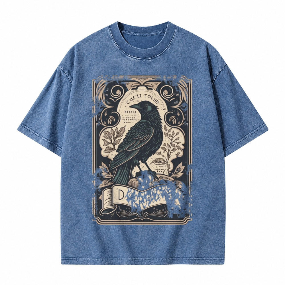 Moonnora Gothic Raven Celestial Tarot Card On Comfort Colors Washed T-Shirt