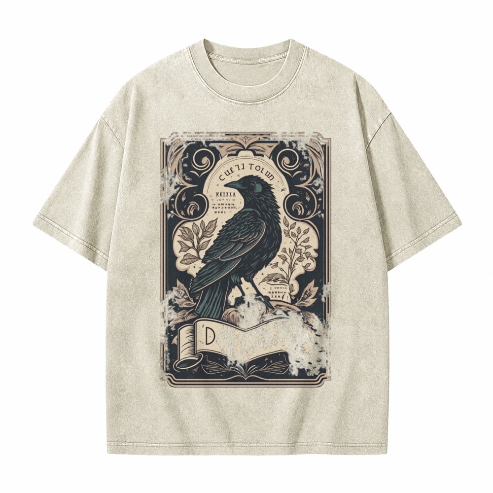 Moonnora Gothic Raven Celestial Tarot Card On Comfort Colors Washed T-Shirt