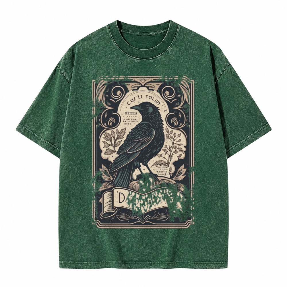 Moonnora Gothic Raven Celestial Tarot Card On Comfort Colors Washed T-Shirt