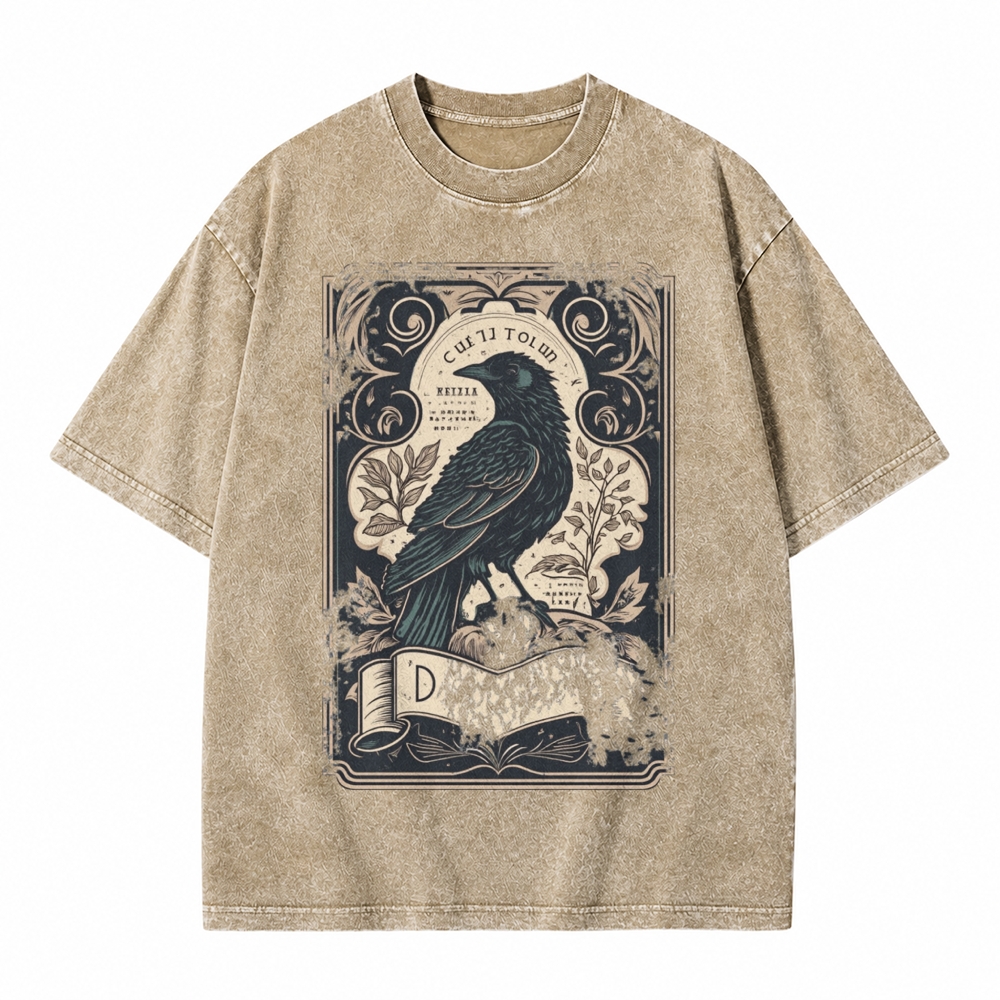 Moonnora Gothic Raven Celestial Tarot Card On Comfort Colors Washed T-Shirt