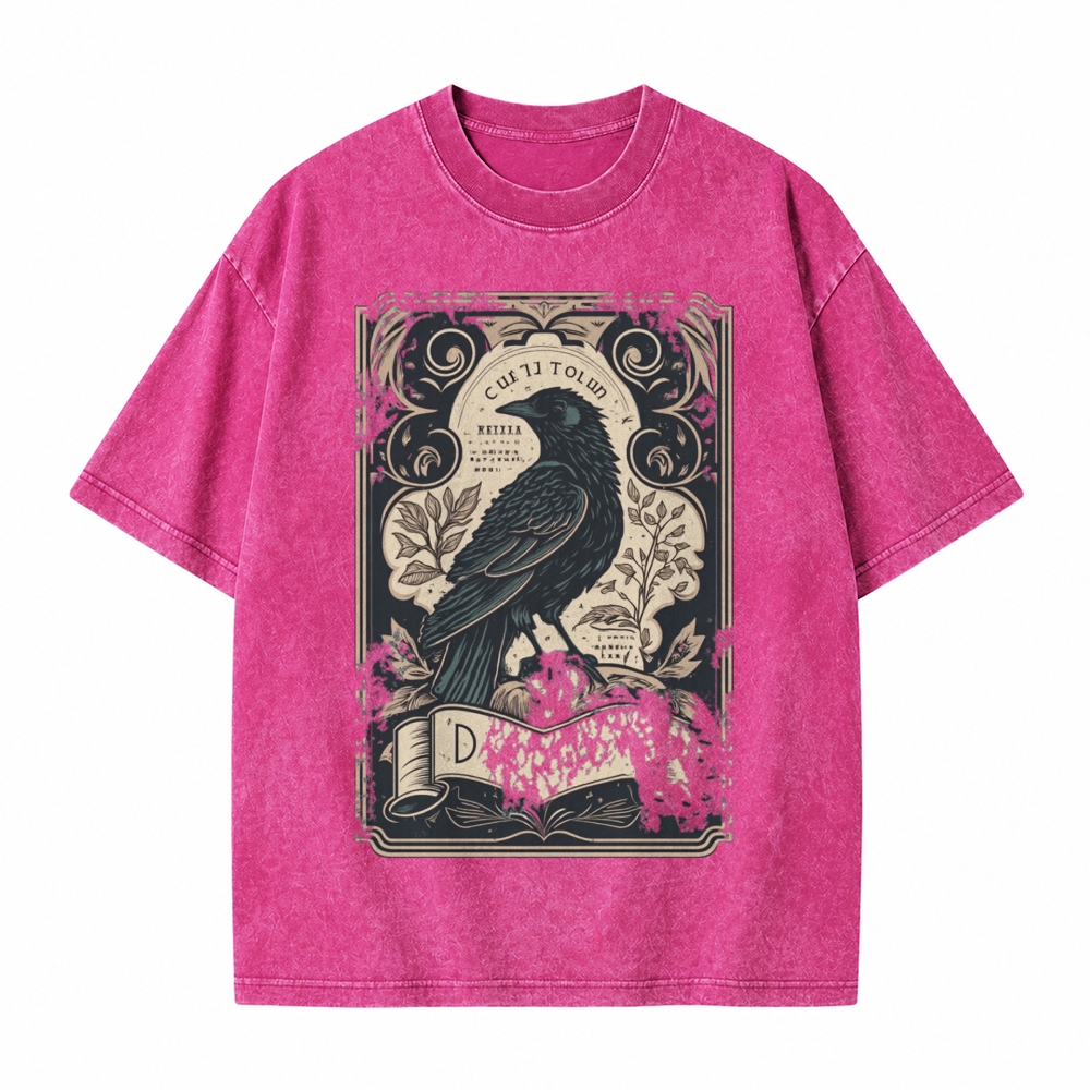 Moonnora Gothic Raven Celestial Tarot Card On Comfort Colors Washed T-Shirt