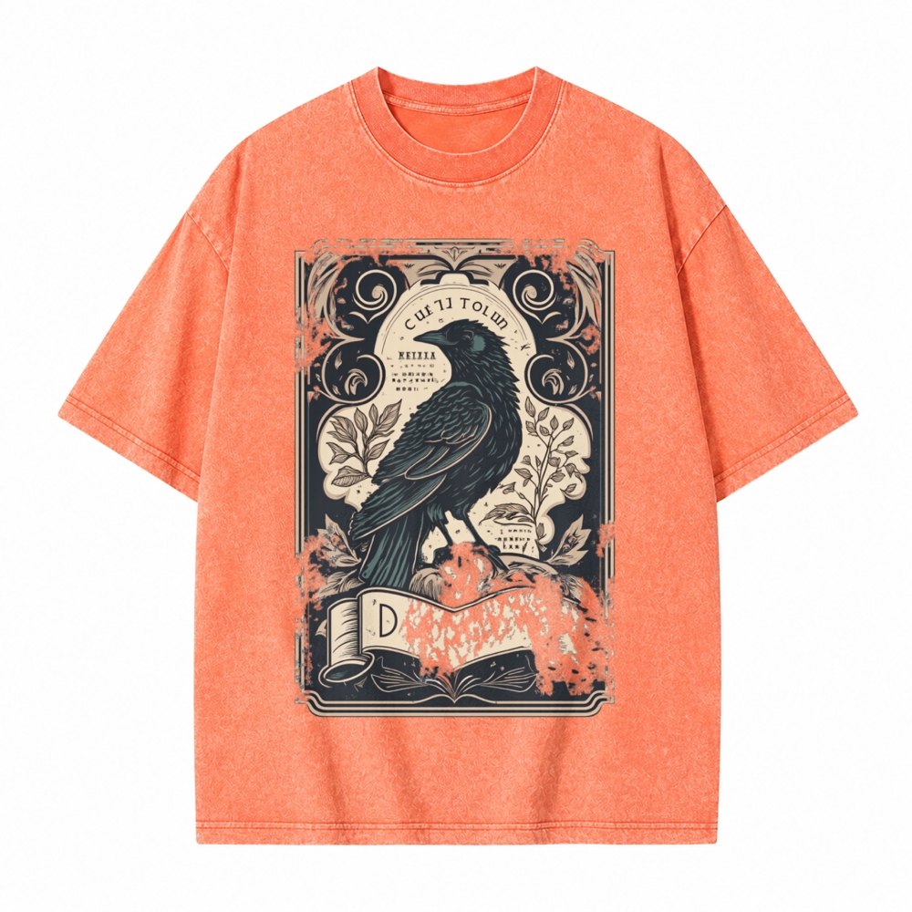 Moonnora Gothic Raven Celestial Tarot Card On Comfort Colors Washed T-Shirt