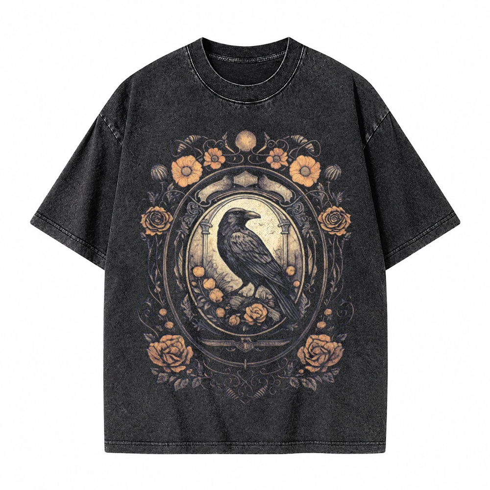 Moonnora Occult Gothic Raven Tarot Card On Comfort Colors Washed T-Shirt