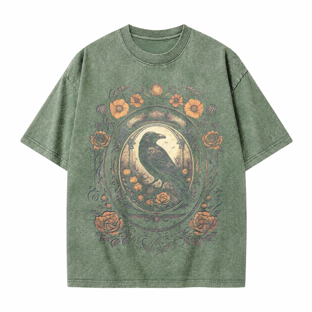 Moonnora Occult Gothic Raven Tarot Card On Comfort Colors Washed T-Shirt