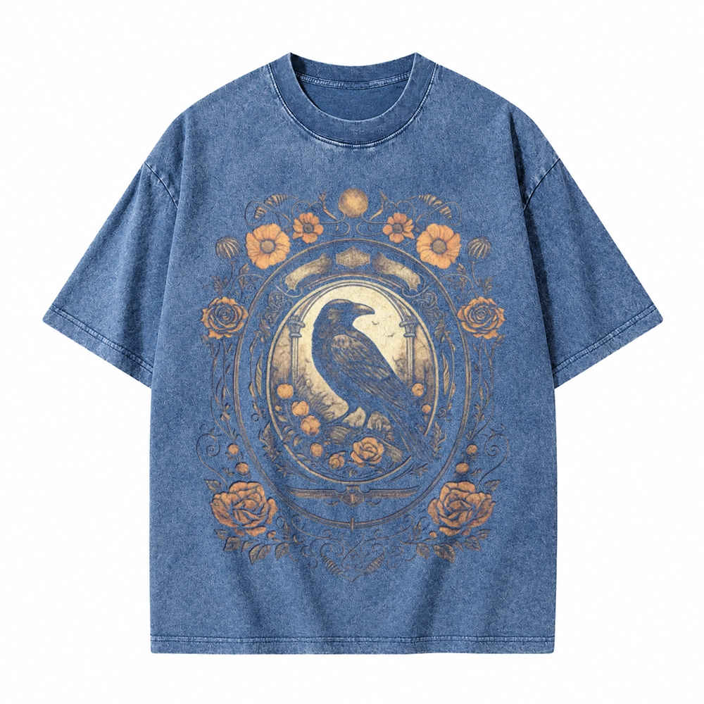 Moonnora Occult Gothic Raven Tarot Card On Comfort Colors Washed T-Shirt