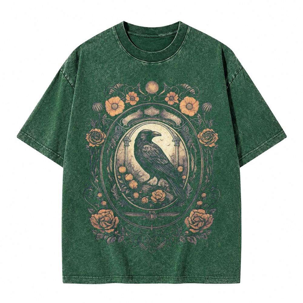 Moonnora Occult Gothic Raven Tarot Card On Comfort Colors Washed T-Shirt