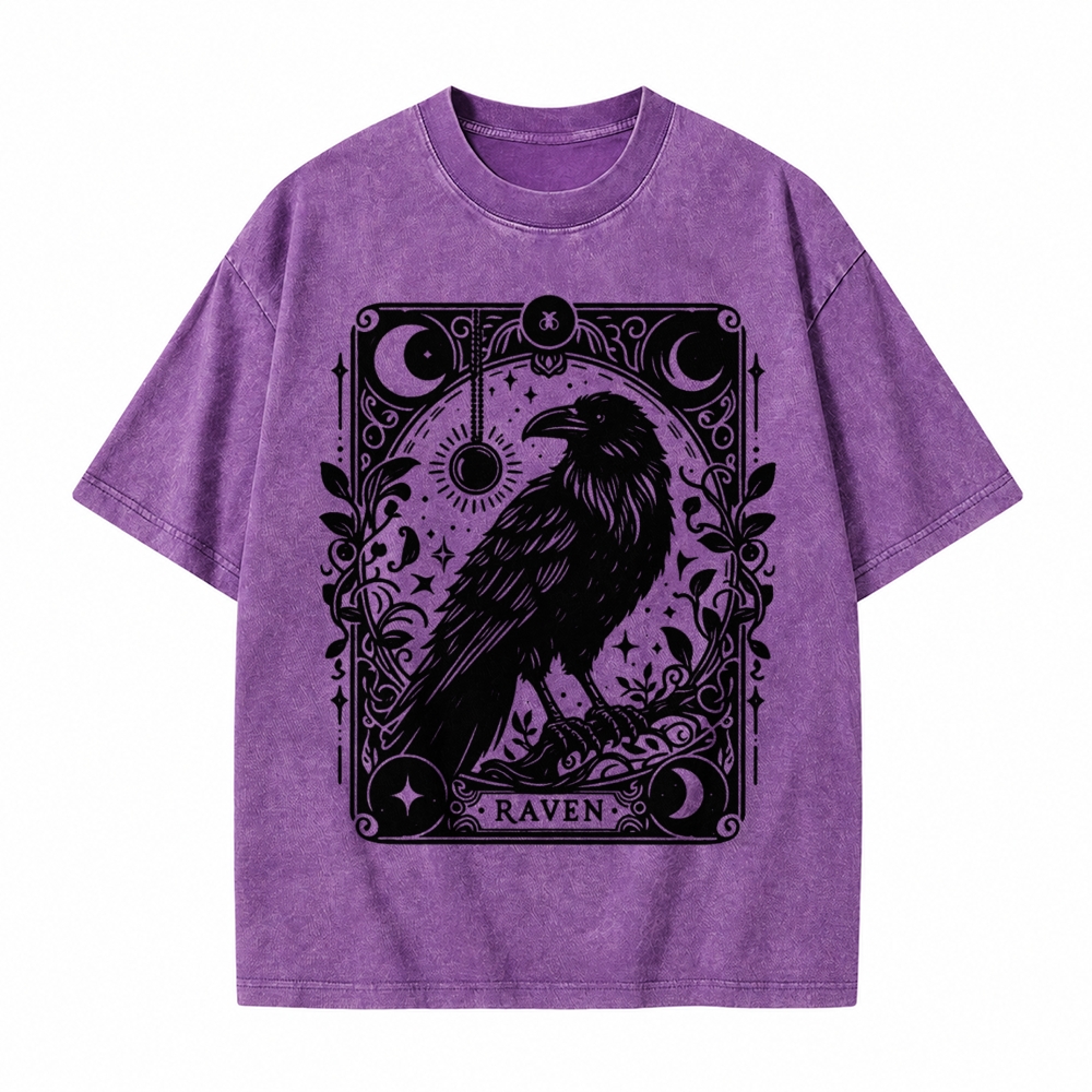 Moonnora Raven Halloween Bird Tarot Card On Comfort Colors Washed T-Shirt