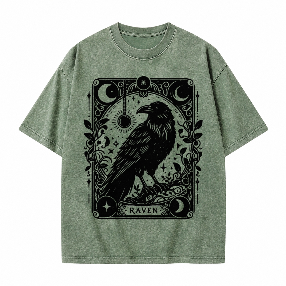 Moonnora Raven Halloween Bird Tarot Card On Comfort Colors Washed T-Shirt