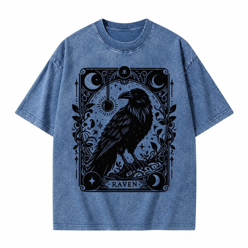Moonnora Raven Halloween Bird Tarot Card On Comfort Colors Washed T-Shirt