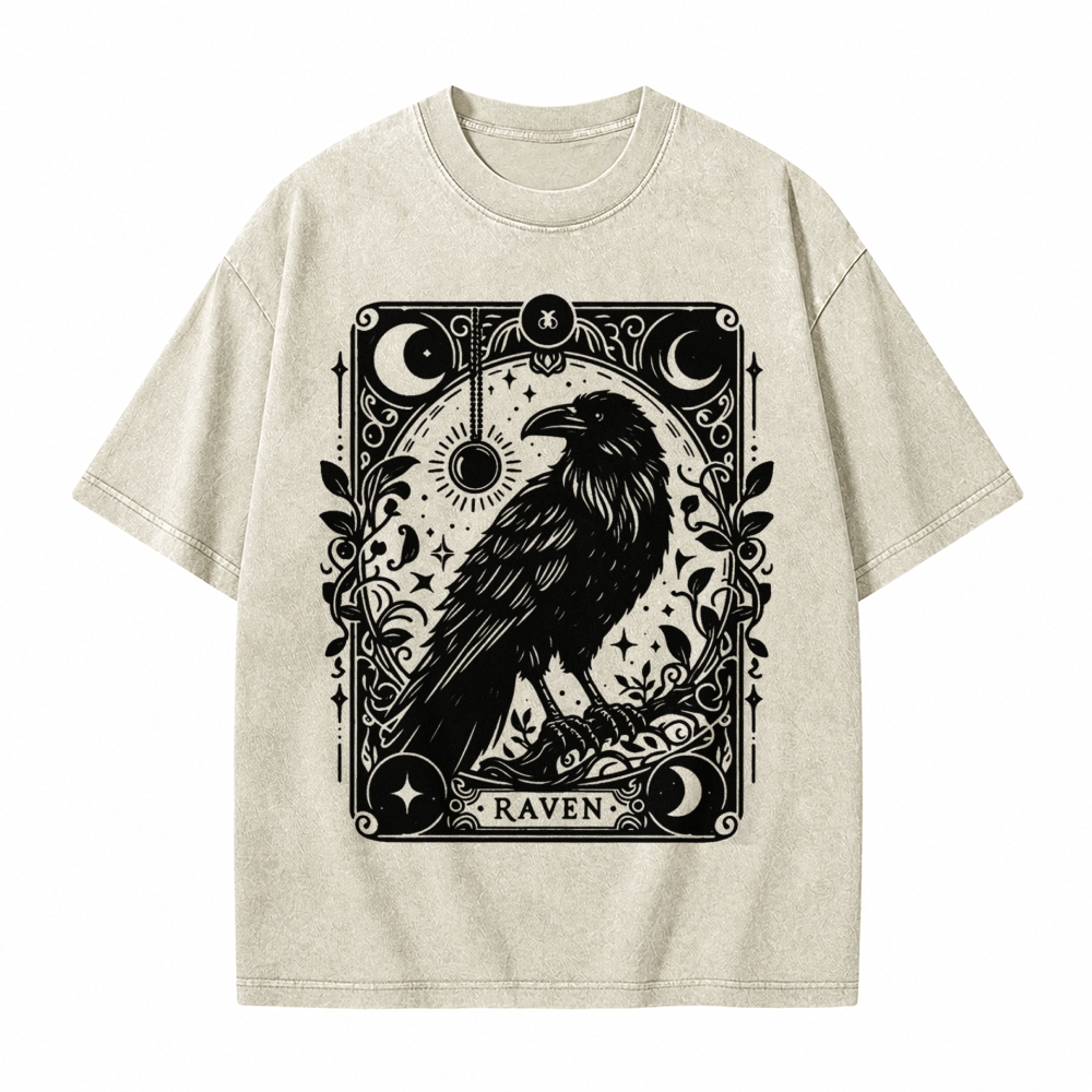 Moonnora Raven Halloween Bird Tarot Card On Comfort Colors Washed T-Shirt