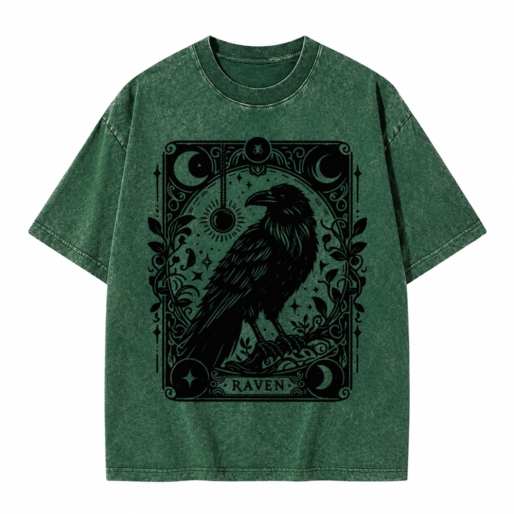 Moonnora Raven Halloween Bird Tarot Card On Comfort Colors Washed T-Shirt