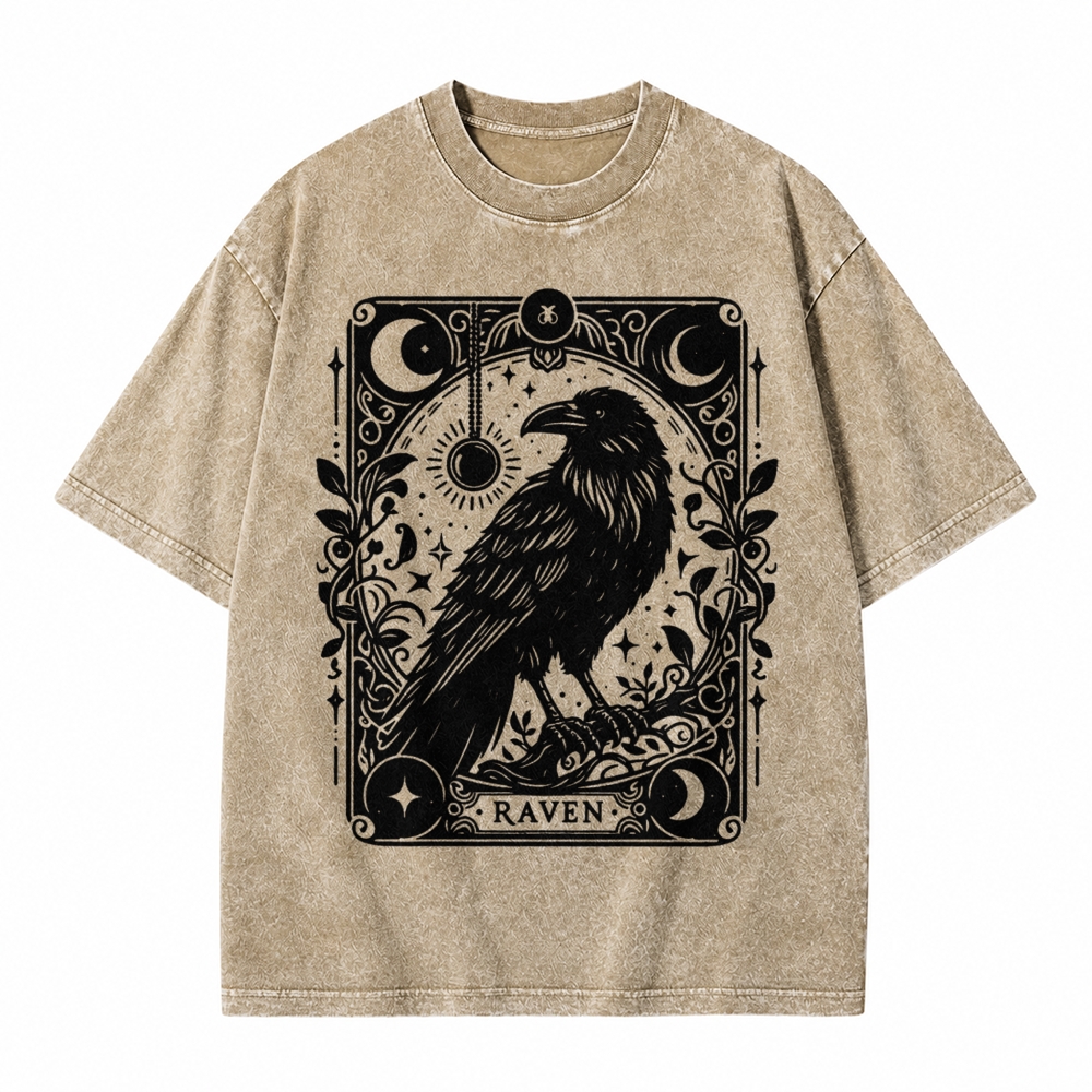 Moonnora Raven Halloween Bird Tarot Card On Comfort Colors Washed T-Shirt