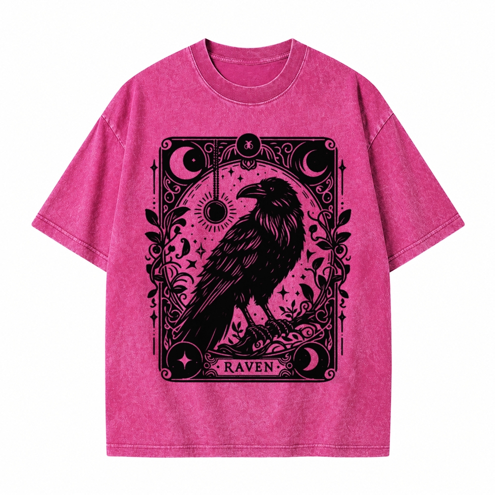 Moonnora Raven Halloween Bird Tarot Card On Comfort Colors Washed T-Shirt