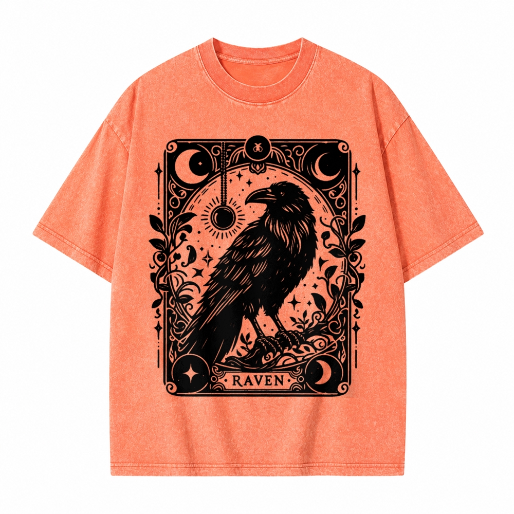Moonnora Raven Halloween Bird Tarot Card On Comfort Colors Washed T-Shirt