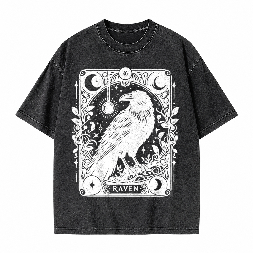 Moonnora Raven Halloween Bird Tarot Card On Comfort Colors Washed T-Shirt
