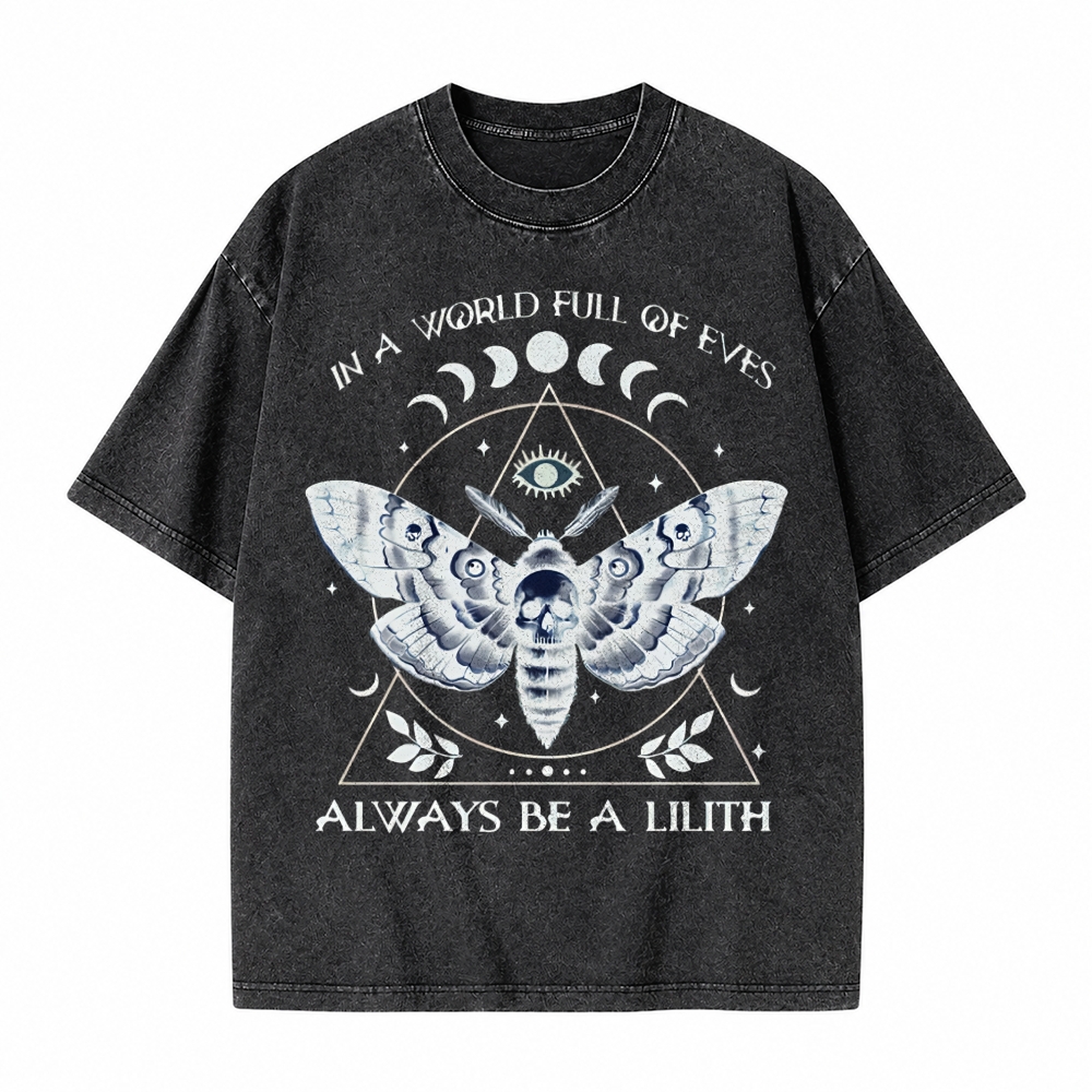 Moonnora In A World Of Eves Always Be A Lilith Moth Skull Tarot Card On Comfort Colors Washed T-Shirt