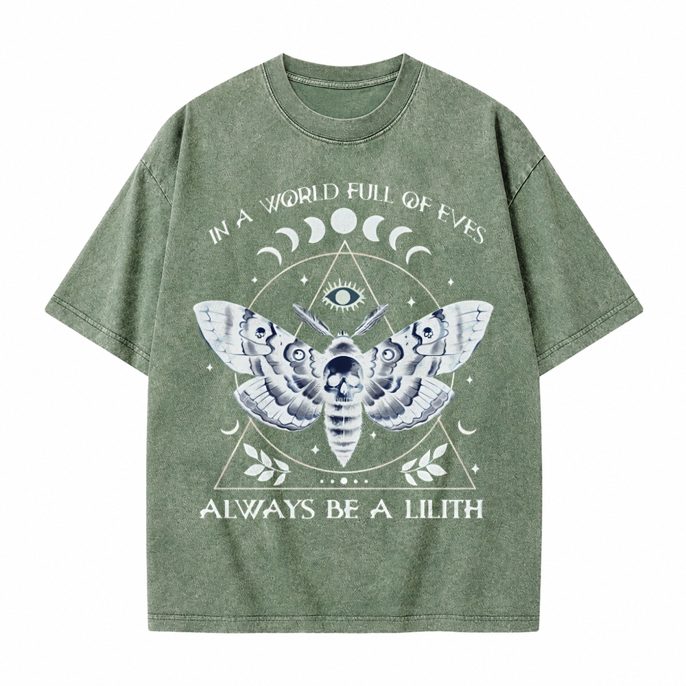 Moonnora In A World Of Eves Always Be A Lilith Moth Skull Tarot Card On Comfort Colors Washed T-Shirt