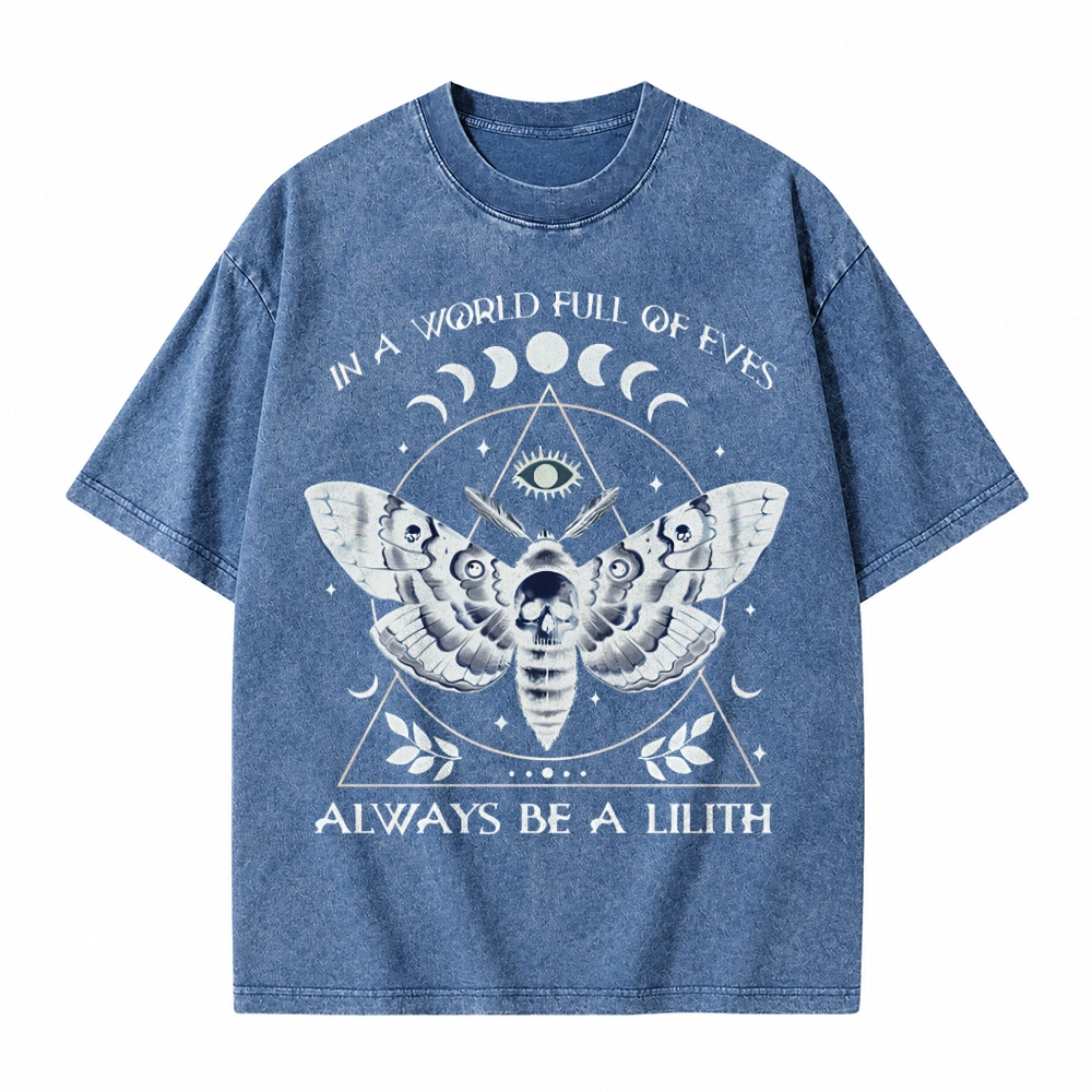 Moonnora In A World Of Eves Always Be A Lilith Moth Skull Tarot Card On Comfort Colors Washed T-Shirt