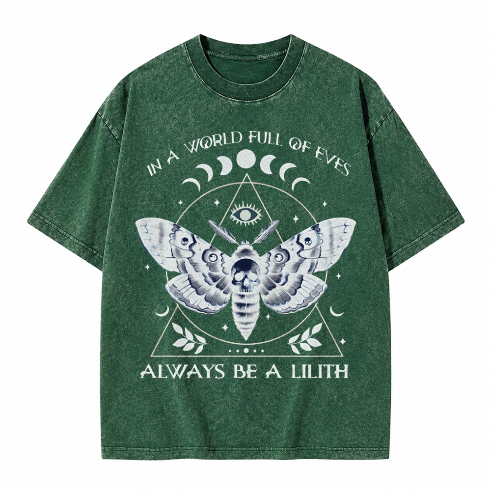 Moonnora In A World Of Eves Always Be A Lilith Moth Skull Tarot Card On Comfort Colors Washed T-Shirt