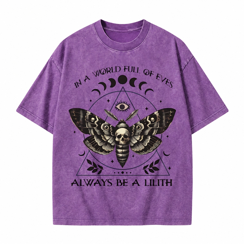 Moonnora In A World Of Eves Always Be A Lilith Moth Skull Tarot Card On Comfort Colors Washed T-Shirt