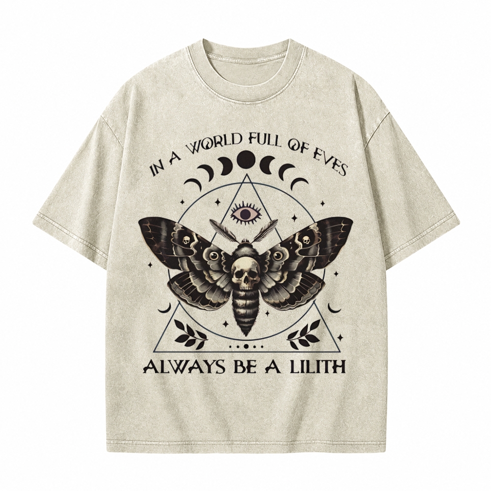 Moonnora In A World Of Eves Always Be A Lilith Moth Skull Tarot Card On Comfort Colors Washed T-Shirt