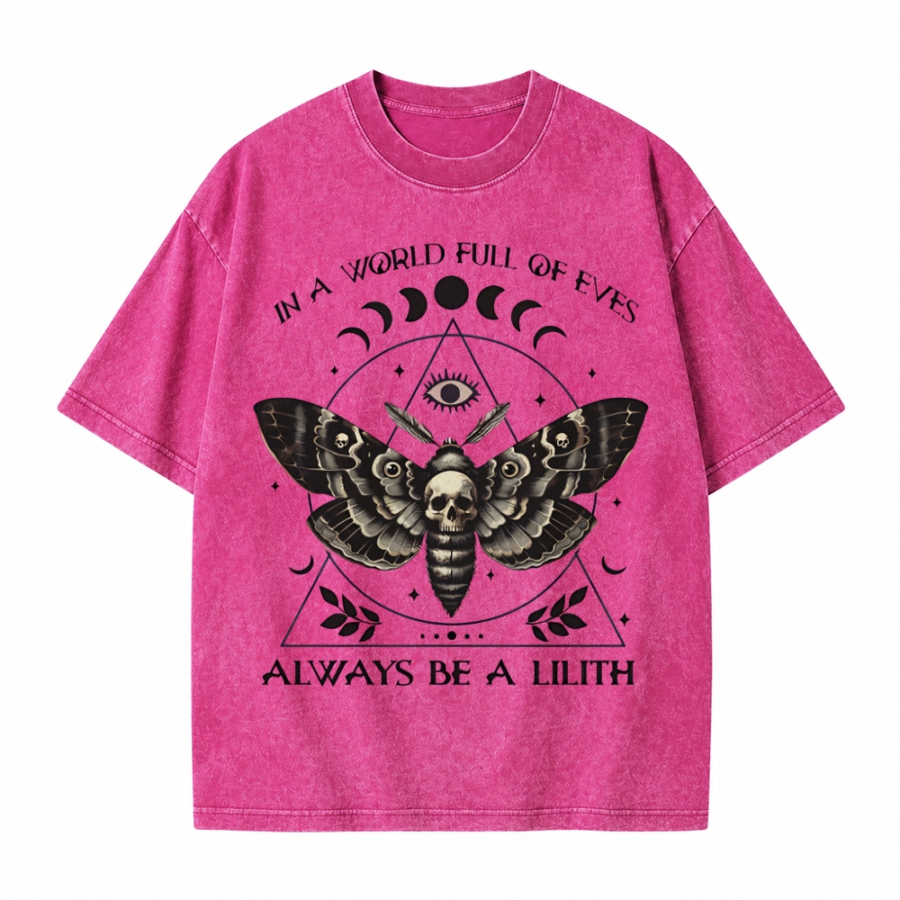 Moonnora In A World Of Eves Always Be A Lilith Moth Skull Tarot Card On Comfort Colors Washed T-Shirt
