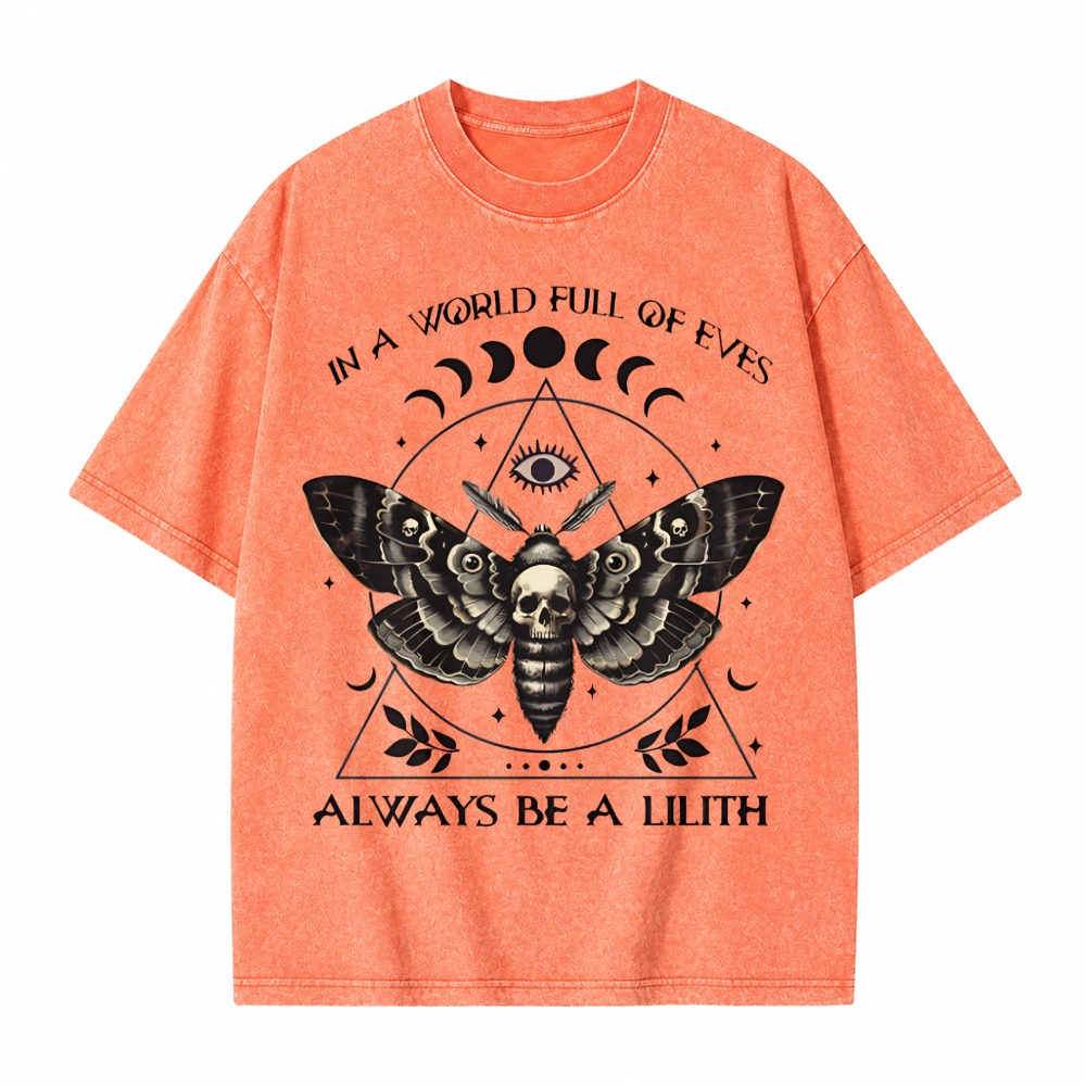 Moonnora In A World Of Eves Always Be A Lilith Moth Skull Tarot Card On Comfort Colors Washed T-Shirt