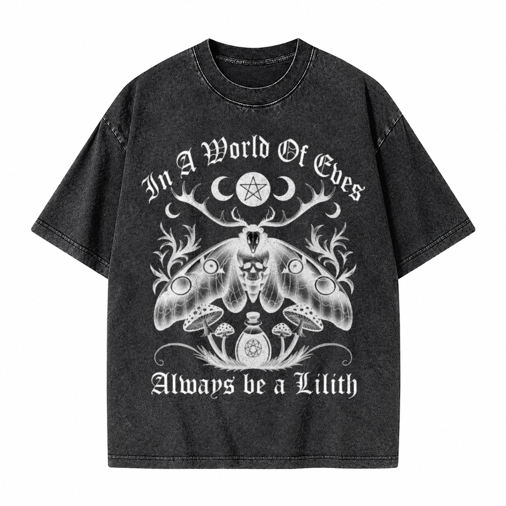 Moonnora In A World Of Eves Always Be A Lilith Weired Moth Tarot Card On Comfort Colors Washed T-Shirt