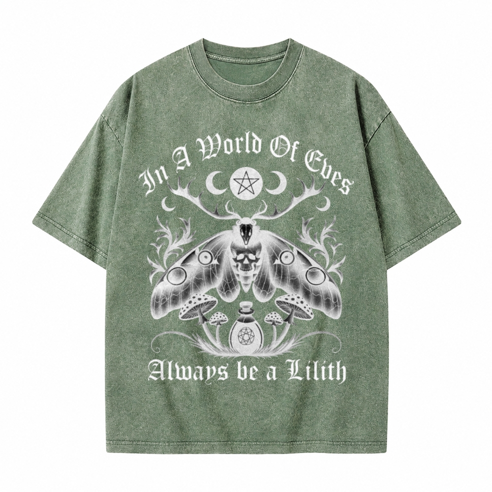 Moonnora In A World Of Eves Always Be A Lilith Weired Moth Tarot Card On Comfort Colors Washed T-Shirt