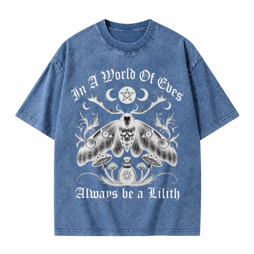 Moonnora In A World Of Eves Always Be A Lilith Weired Moth Tarot Card On Comfort Colors Washed T-Shirt