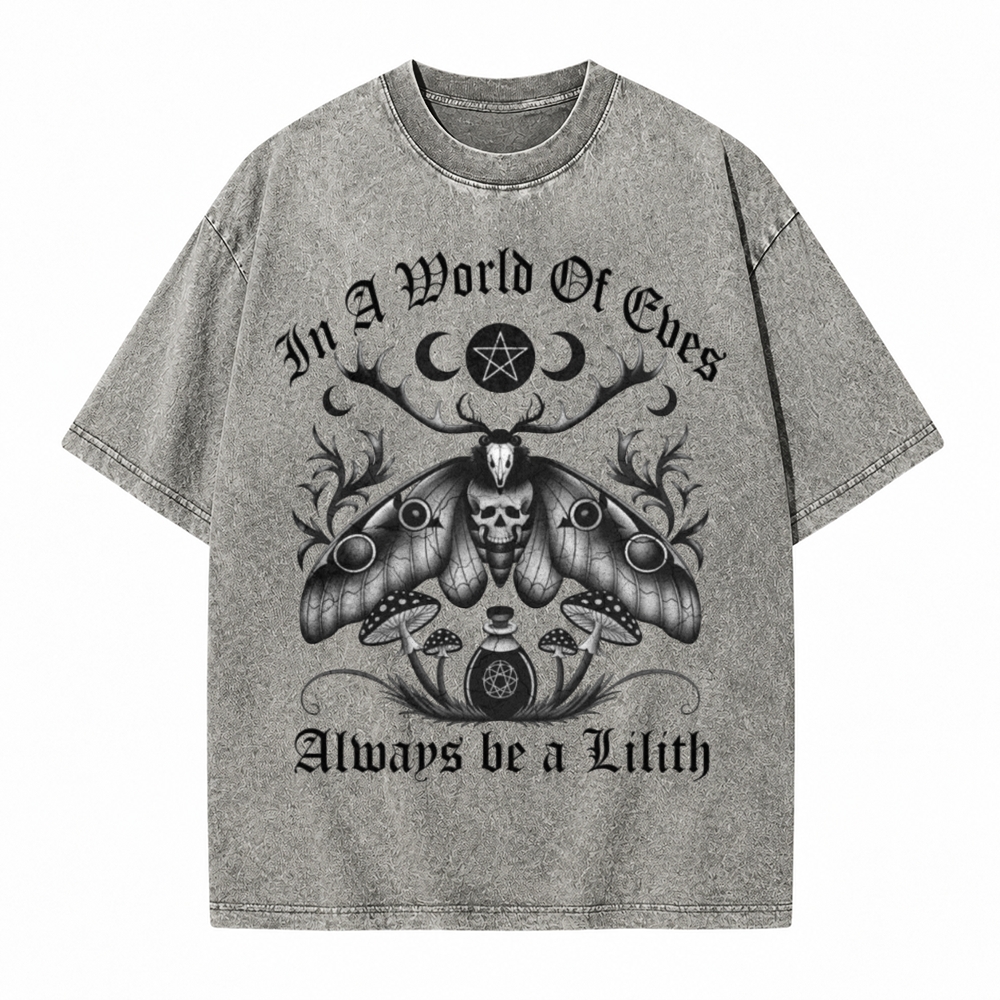 Moonnora In A World Of Eves Always Be A Lilith Weired Moth Tarot Card On Comfort Colors Washed T-Shirt