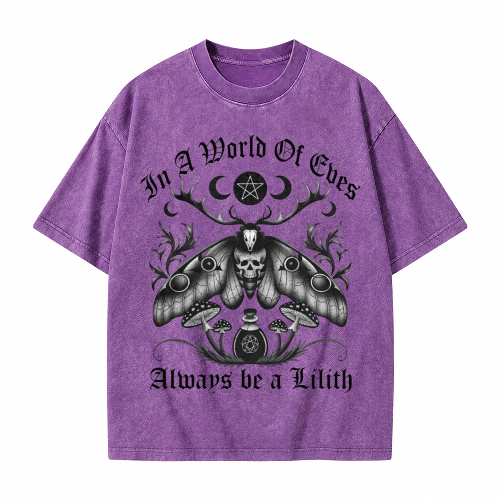 Moonnora In A World Of Eves Always Be A Lilith Weired Moth Tarot Card On Comfort Colors Washed T-Shirt