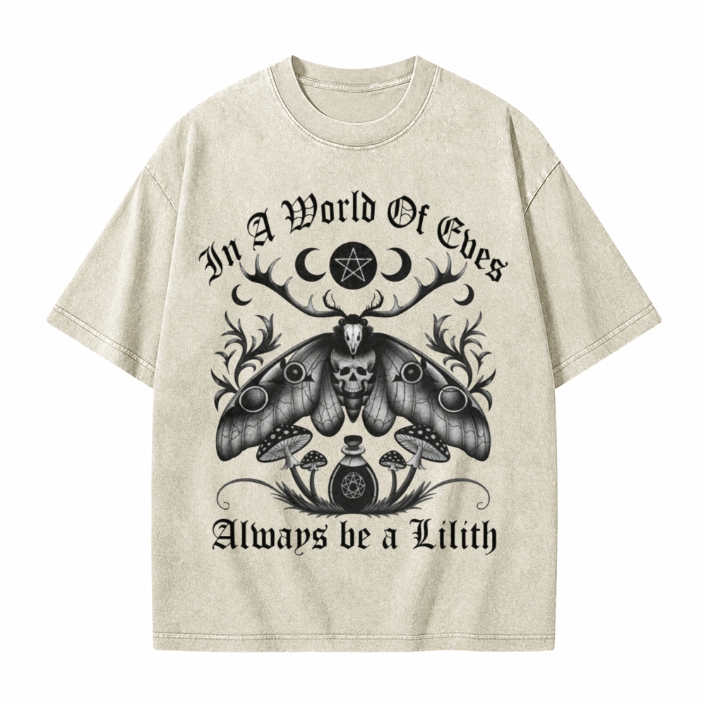 Moonnora In A World Of Eves Always Be A Lilith Weired Moth Tarot Card On Comfort Colors Washed T-Shirt