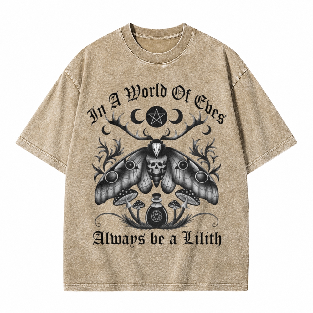 Moonnora In A World Of Eves Always Be A Lilith Weired Moth Tarot Card On Comfort Colors Washed T-Shirt