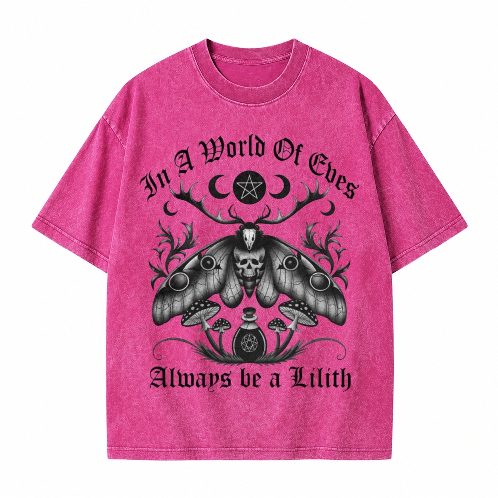 Moonnora In A World Of Eves Always Be A Lilith Weired Moth Tarot Card On Comfort Colors Washed T-Shirt