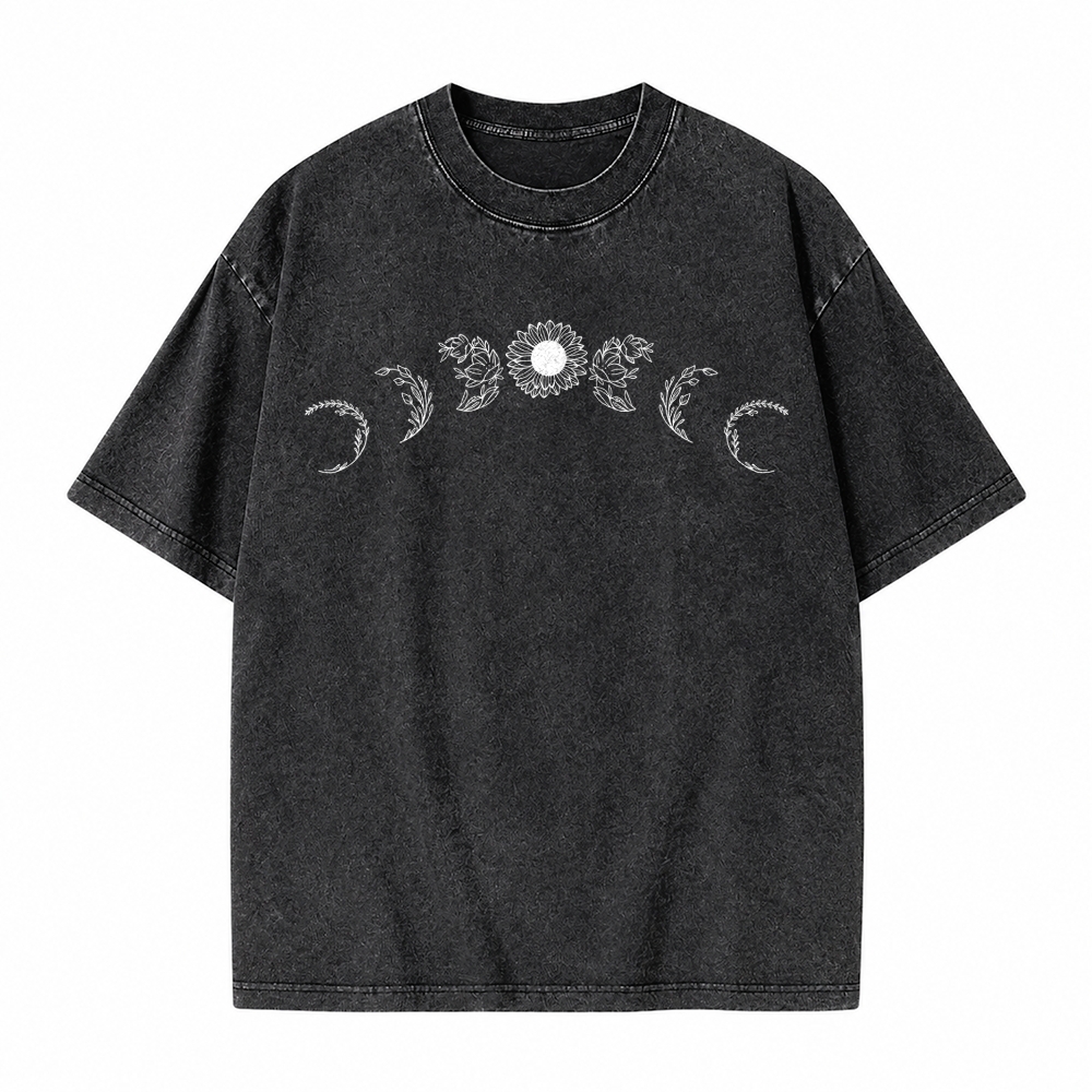 Moonnora Sunflower Moon Phases Tarot Card On Comfort Colors Washed T-Shirt