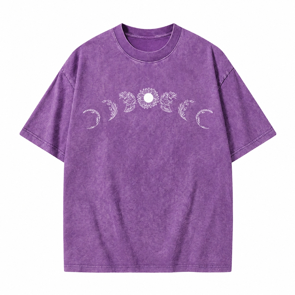 Moonnora Sunflower Moon Phases Tarot Card On Comfort Colors Washed T-Shirt
