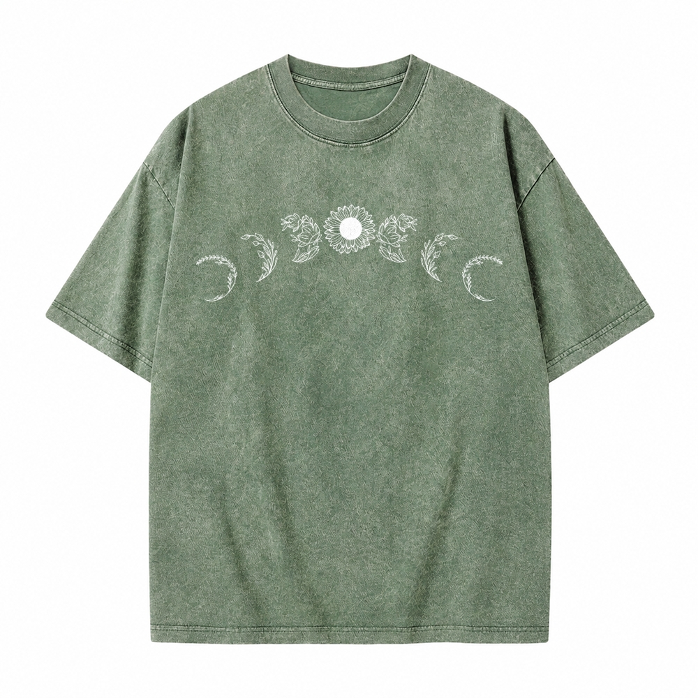 Moonnora Sunflower Moon Phases Tarot Card On Comfort Colors Washed T-Shirt