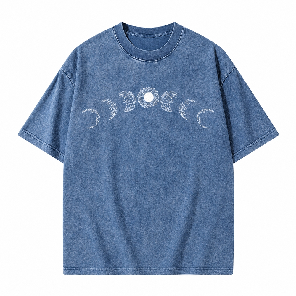 Moonnora Sunflower Moon Phases Tarot Card On Comfort Colors Washed T-Shirt