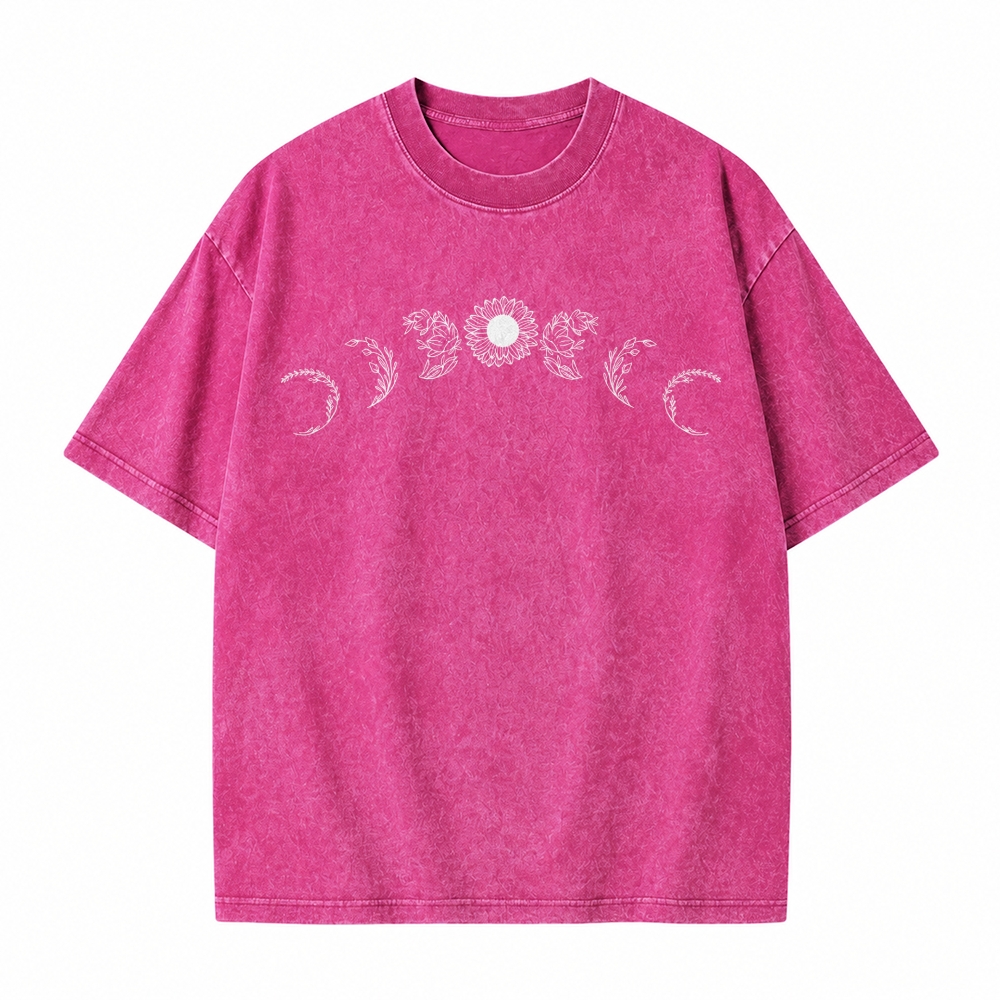 Moonnora Sunflower Moon Phases Tarot Card On Comfort Colors Washed T-Shirt