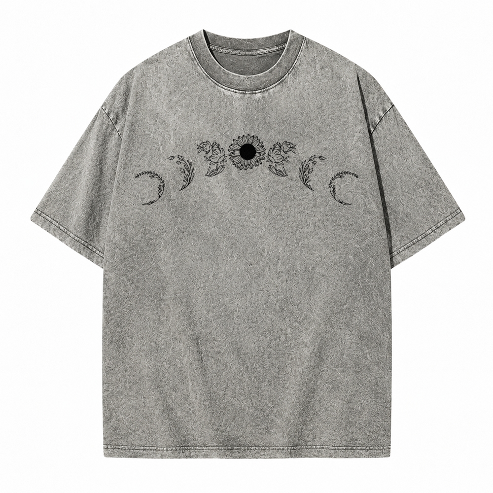 Moonnora Sunflower Moon Phases Tarot Card On Comfort Colors Washed T-Shirt