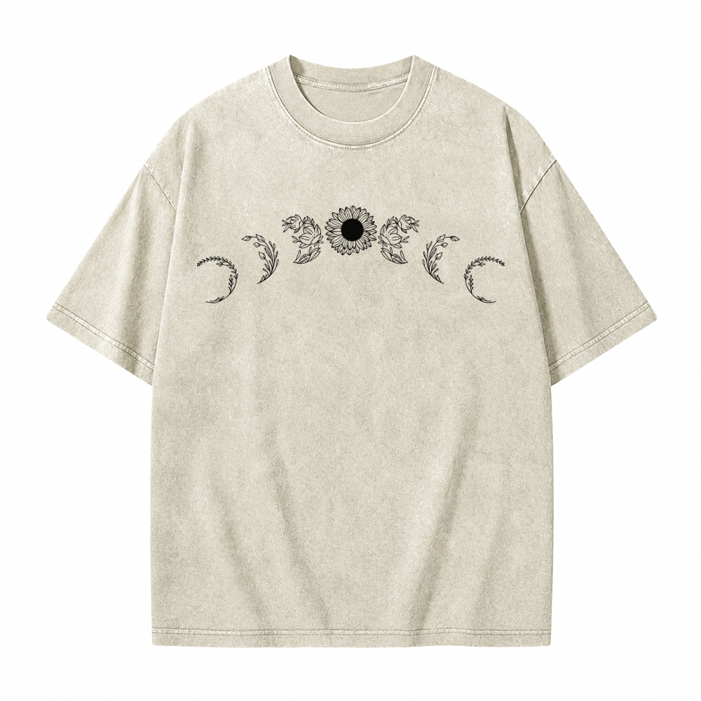 Moonnora Sunflower Moon Phases Tarot Card On Comfort Colors Washed T-Shirt