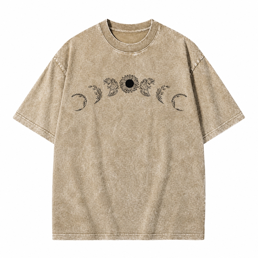 Moonnora Sunflower Moon Phases Tarot Card On Comfort Colors Washed T-Shirt